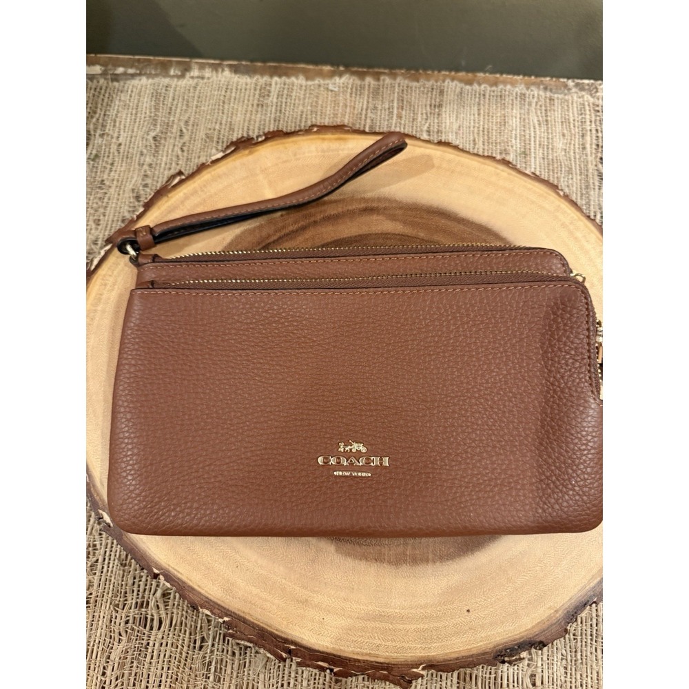 COACH Womens Double Zip Wallet In Pebble Leather (IM Redwood) New With Tags - Picture 3 of 10